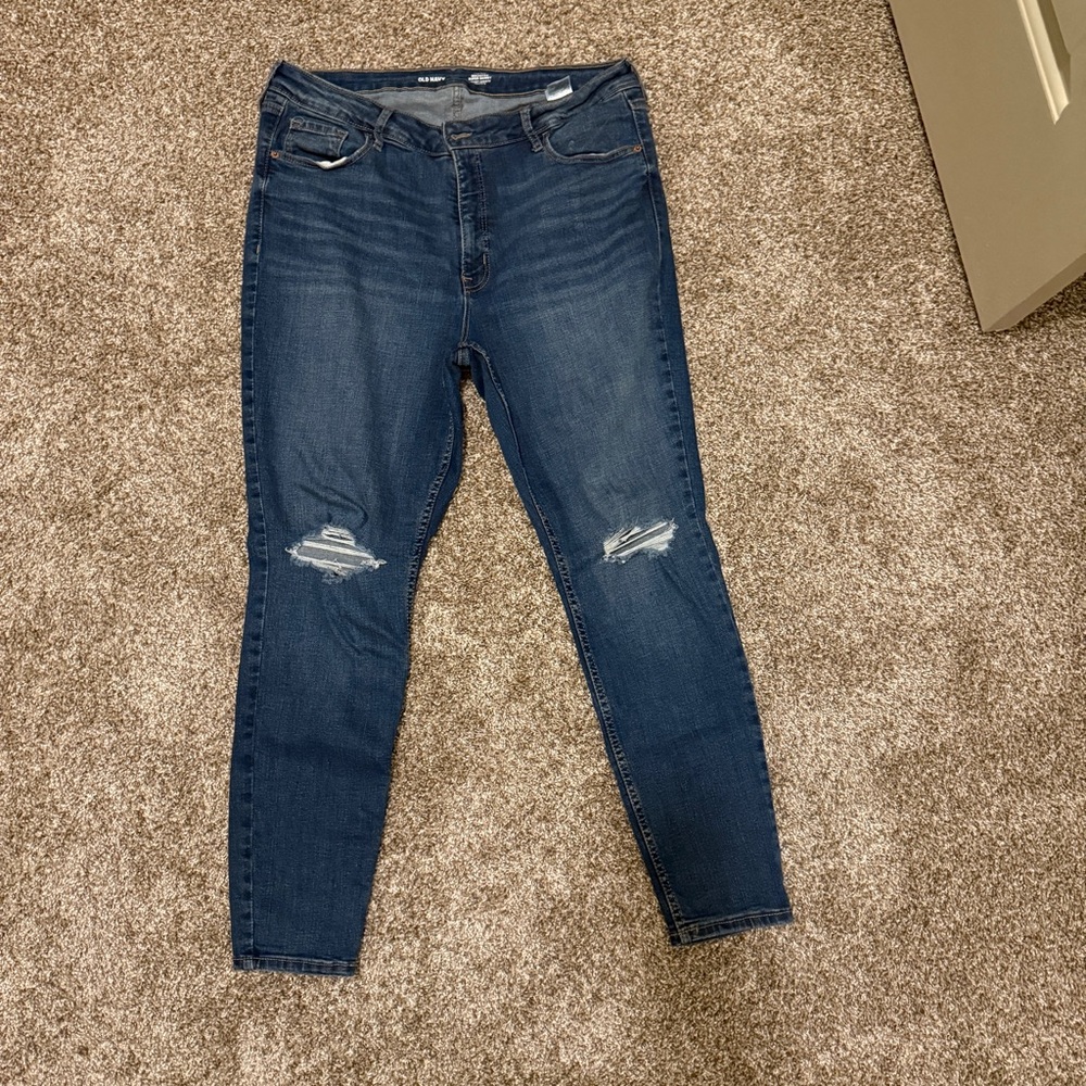 Old Navy Dark Blue Distressed Skinny Jeans